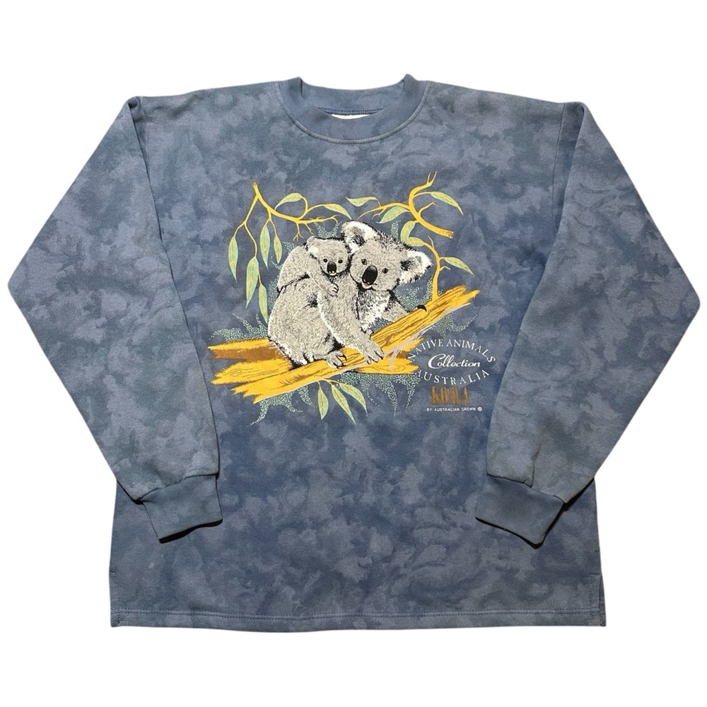 Vintage Australian Grown Blue Tie-Dye Koala Graphic Crewneck Sweatshirt, Medium